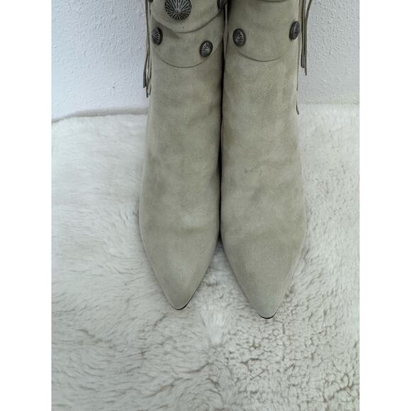 Paige Suede Fringe Studded Ankle Boots Size 8 Beige Western Boho - Picture 9 of 9